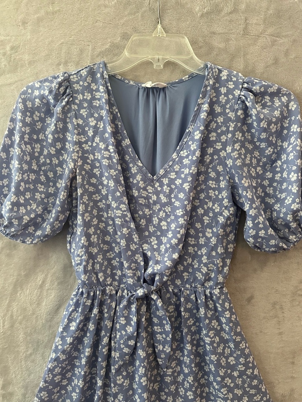 Sienna Sky Blue Floral V-Neck Tie-Waist Mini Dress - Picture 3 of 11